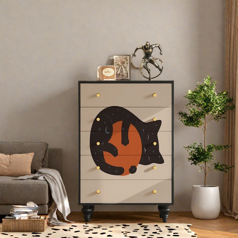 Armoire de rangement en pin avec cinq tiroirs