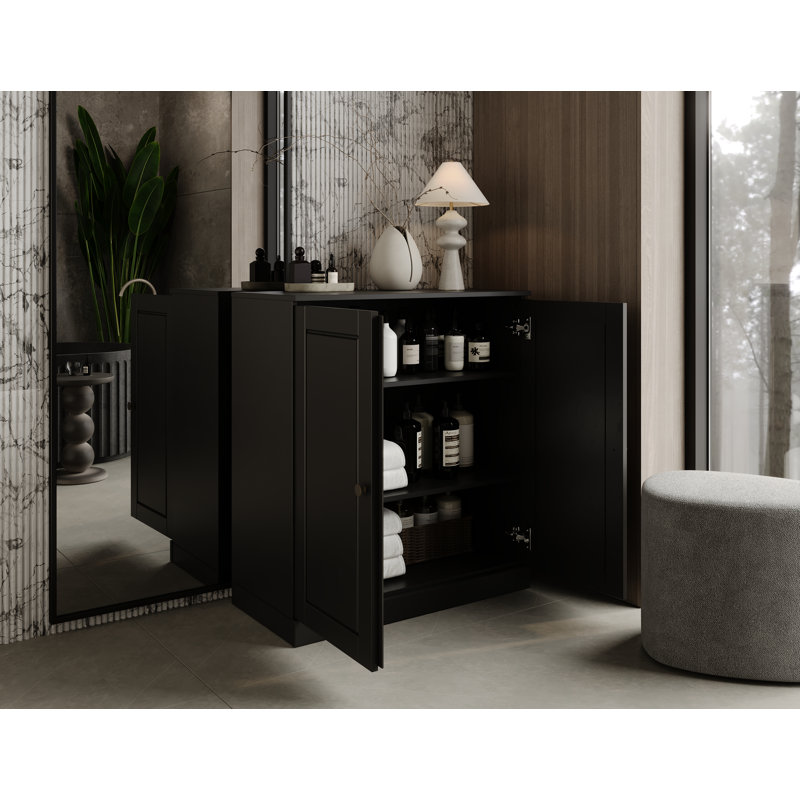 Melvous 32'' W Solid Wood Bathroom Cabinet, Black