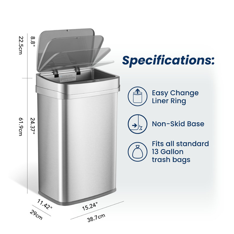 Odor Neutralizing Smart Trash Can, UV + Ozone Dual Purification, Odor Control Motion Sensor, Stainless Steel, Nova Series