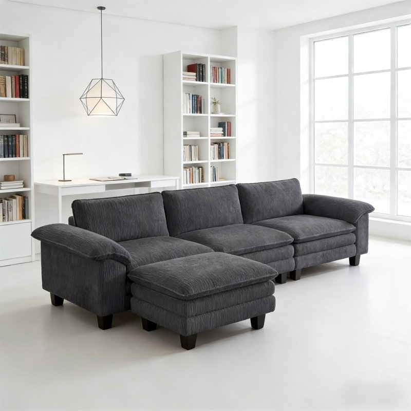 Canapé modulaire Luxury, Velours côtelé gris foncé, Orienté vers la gauche