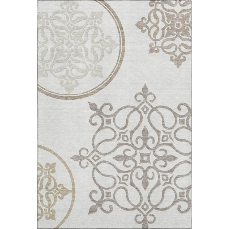 Premium Machine Washable Prisco Ivory Rug, Rectangle 2'6" x 3'10"