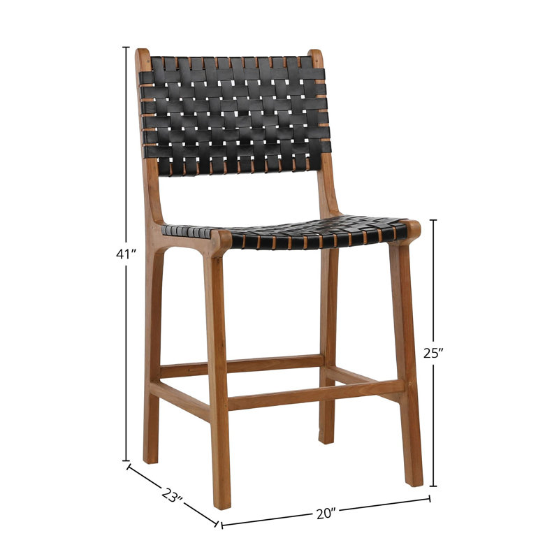 24" Counter Stool, Black Leather/ Natural Wood Frame