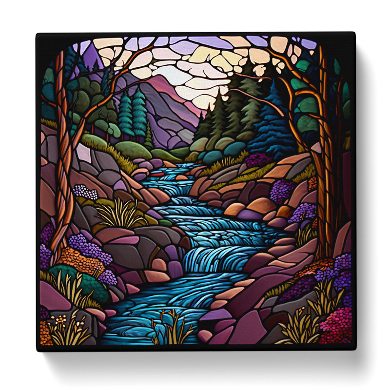 Stream Stained Glass Effect - Wrapped Canvas - Framed Print, 50cm H x 50cm W x 3cm D