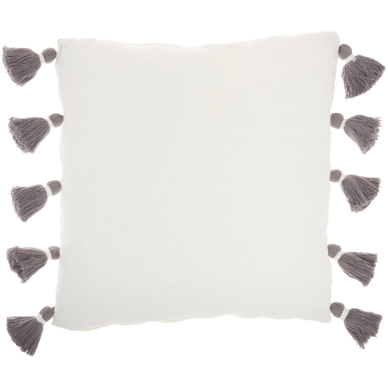 Gray and White Cotton Tassel Striped Square Pillow