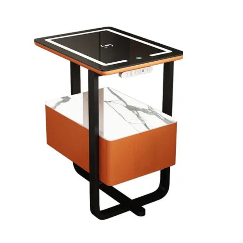 Nakeyta Side Table Comfortable Nightstands Bedroom Drawers, Black Orange