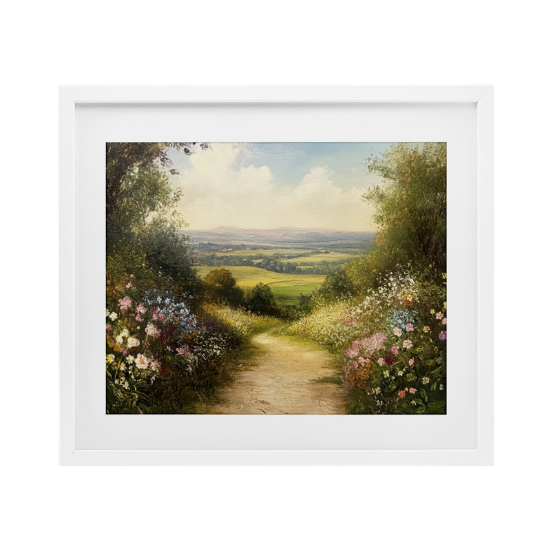 «Wildflower Lane Landscape», reproduction encadrée sous verre, par Petal Prints Design, H 13 po x l 16 po, Cadre blanc côtier