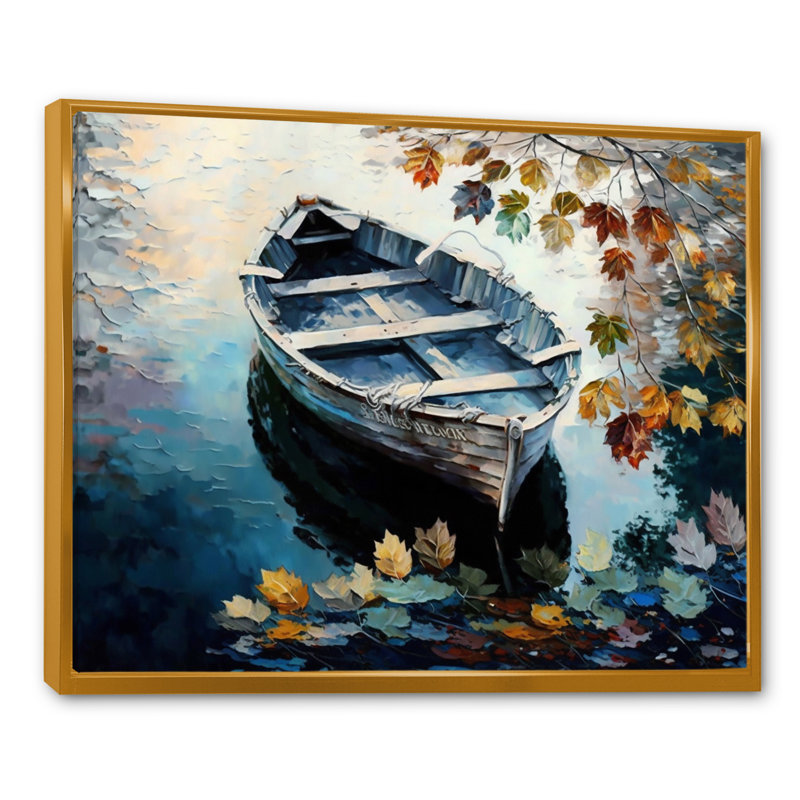 «Canoe on a Lake in Fall IV», reproduction sur toile flottante, H 16 po x l 32 po x P 1 po, Cadre flottant doré