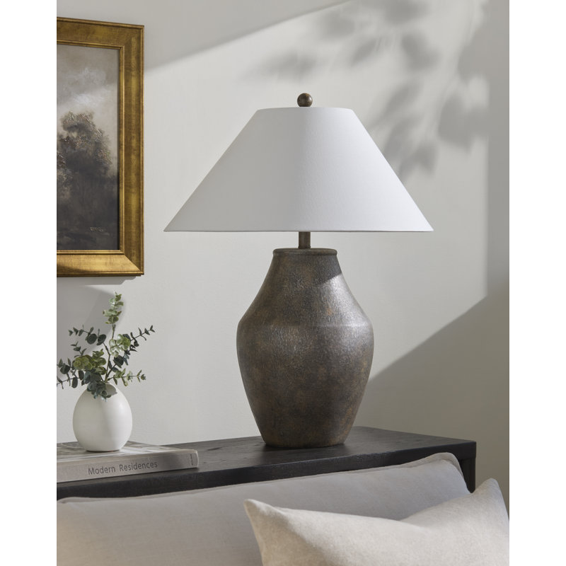 Lampe de table en céramique Hillsville, Brun, Blanc