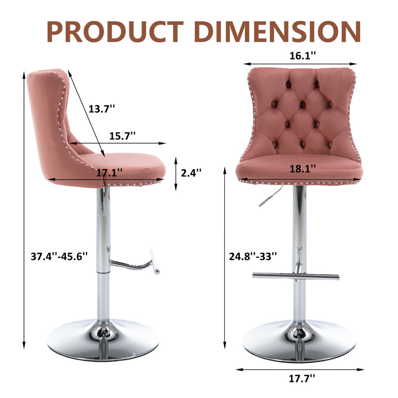 Tabouret de bar pivotant à hauteur réglable Daijiah, Argent, Rose