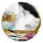 «Gold and Black Geometric Enchantment II», art mural rond en marbre abstrait sur métal-88627580