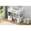 Lit mezzanine double avec bureau en U, tiroirs et tablettes de rangement