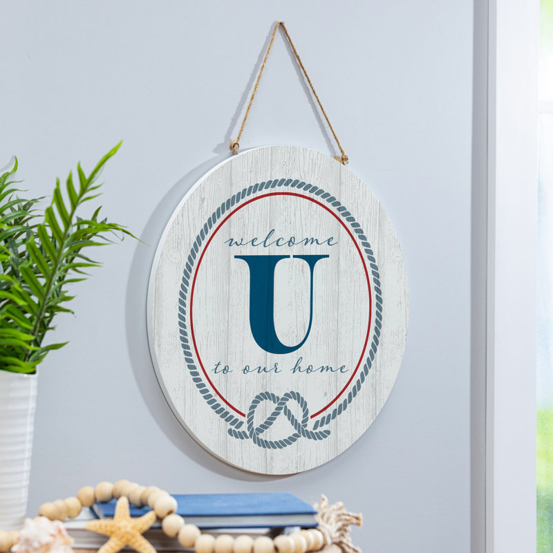 Monogramme de porte de bord de mer bleu 18 "U U, Bleu / blanc / rouge