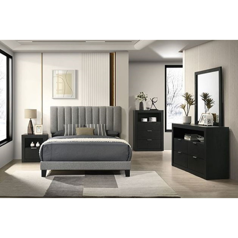 Ensemble de chambre avec grand lit 4 pièces Alford, Ensemble de 4 pièces : lit, table de chevet, 2 co, Noir