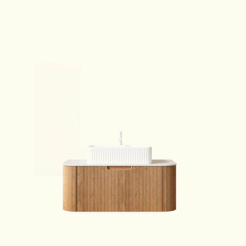 Meuble-lavabo de salle de bain 36 po avec lavabo, armoire de rangement de salle de bain à bords arrondis flottants avec tiroir, lavabo rectangulaire en céramique blanche, sans robinet, pré-assemblé