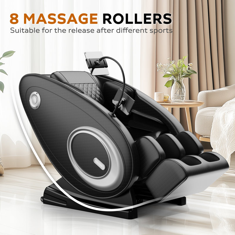 Fauteuil de massage inclinable avec gravité zéro, taille standard, similicuir, 1 pièce, fauteuil de massage complet, noir, avec massage à pression d'air et audio Bluetooth