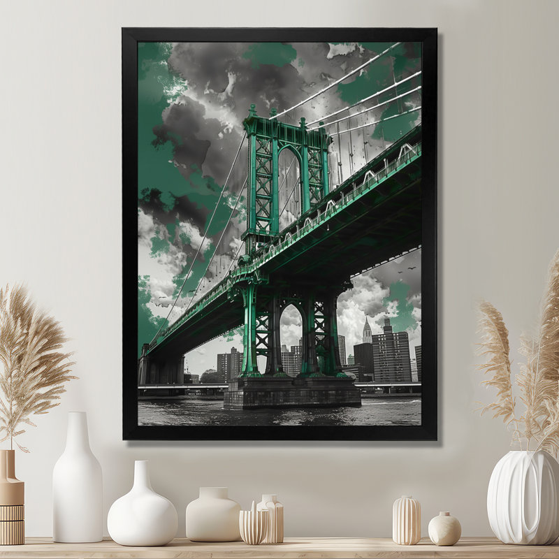 Reproduction d'art mural, pont monochrome, Brooklyn Bridge Nyc Pathway, Toile encadrée noire simple