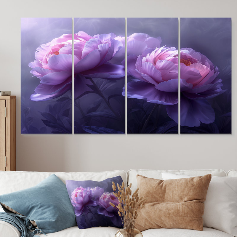 Solene - pivoines, ensemble d'art sur toile, H 32 po x l 64 po