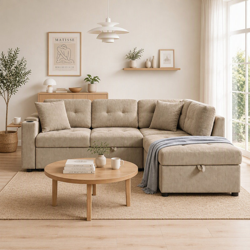 Upholstered 83.23 " Chenille Sleeper Sofa, Brown