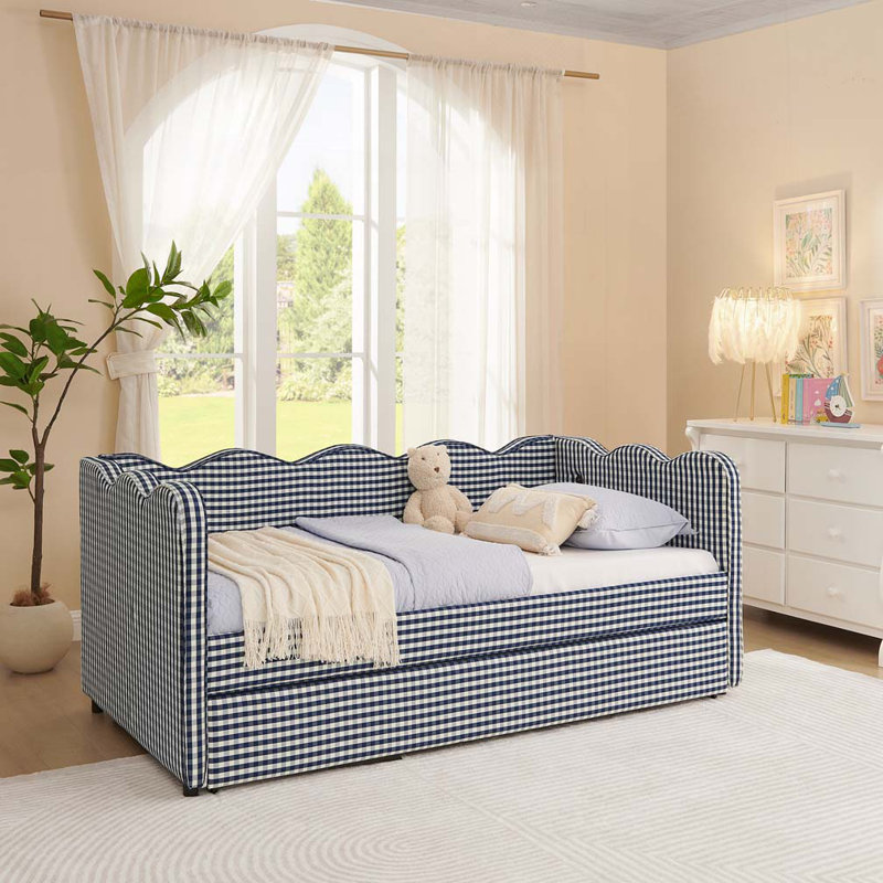 Upholstery Daybed with Pop-Up Trundle,USB Port, Navy