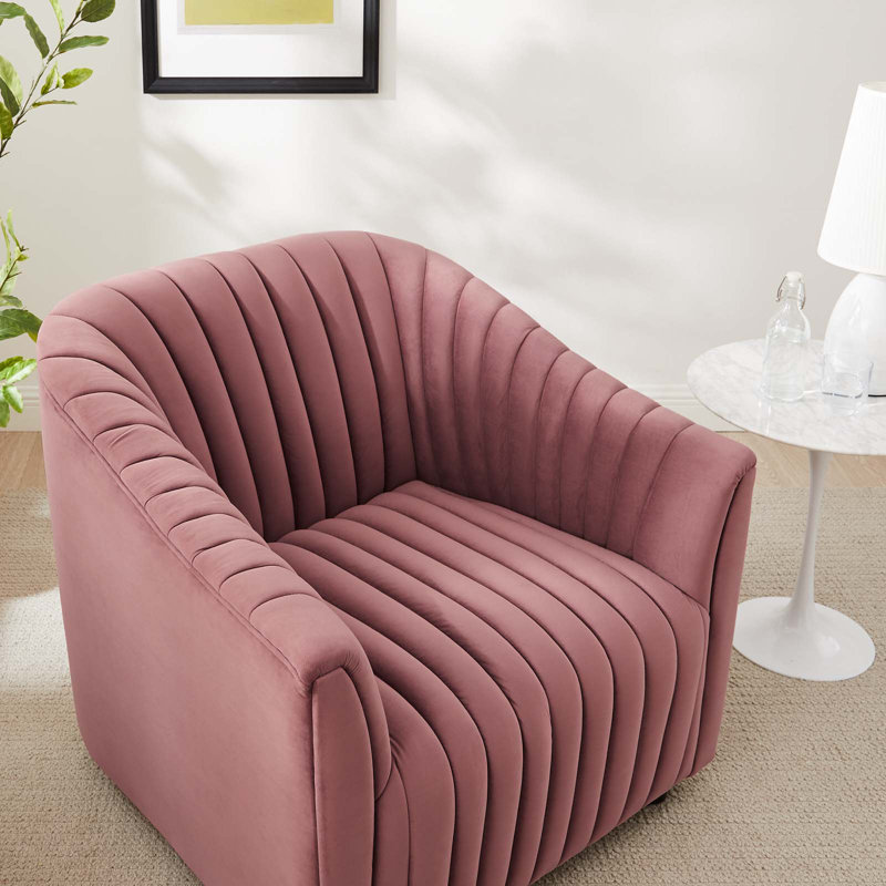 Modway Announce Performance Velvet Channel Tufted Armchair, Pink Velvet