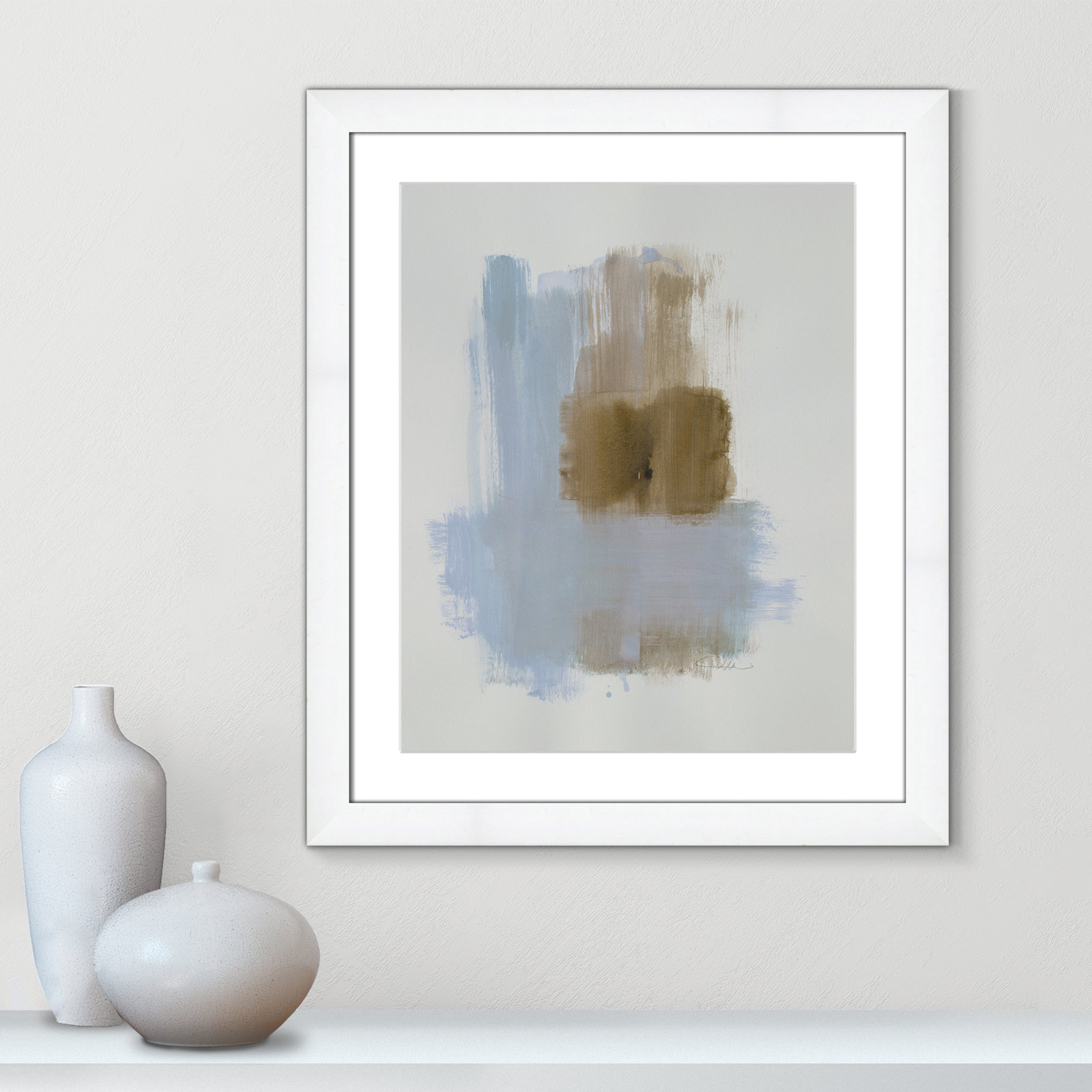 Esmeray "Powder Room Wash IV" Print, White Cube Frame Matted, 27" H x 23" W x 1.25" D  