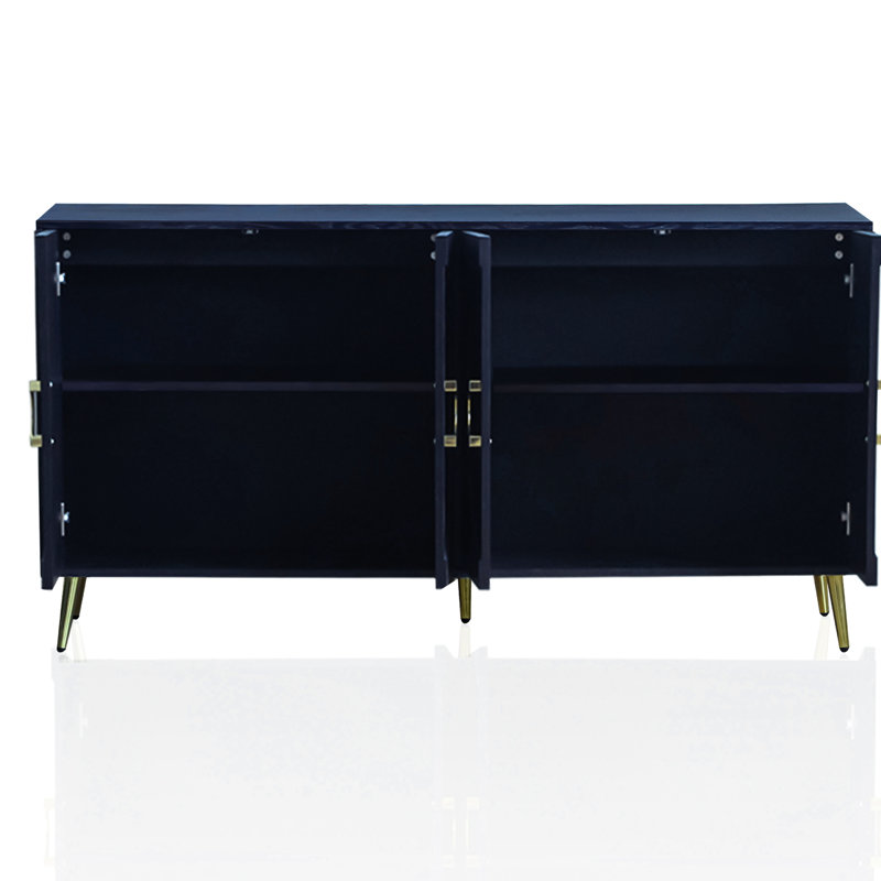 Navy Blue 4 Door Wooden Cabinet Sideboard Buffet Server With Adjustable Shelves For Living Room, Entryway, Hallway, Office, Kitchen And Dining Place Modern In Matte