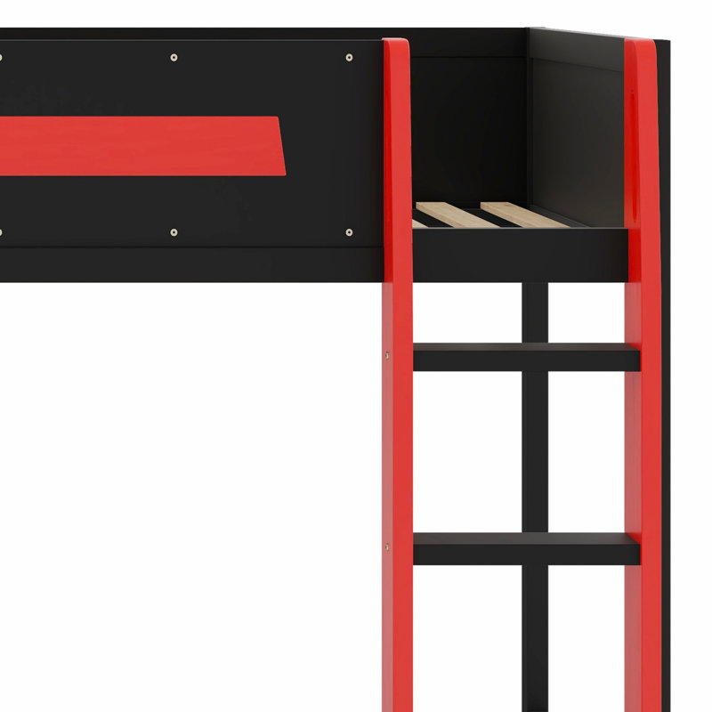 Lit superposé en bois avec bureau, Simple sur simple, Rouge