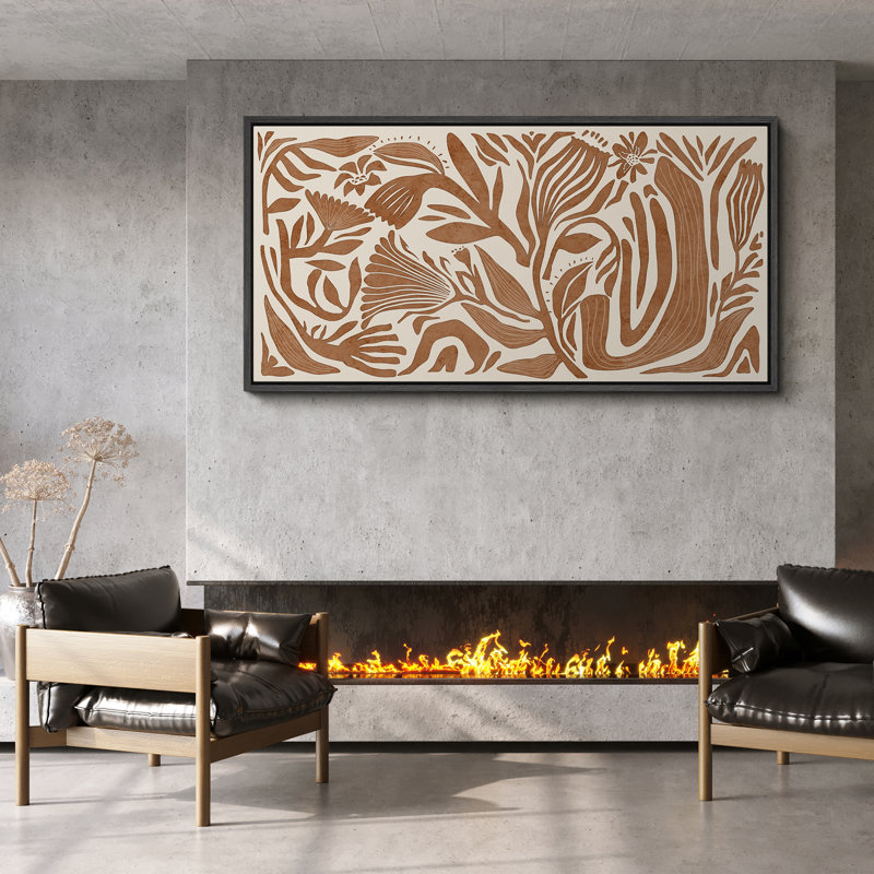 Modern Botanical Illustration in Earth Tones Modern Art, 30" H x 60" W, Black