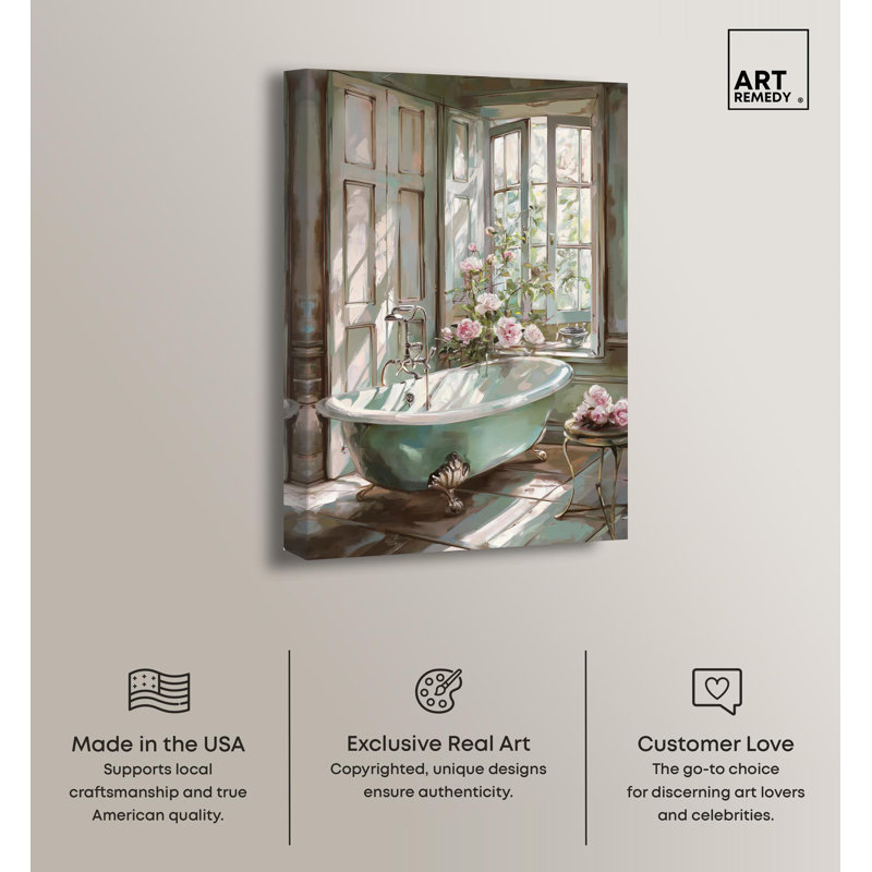Spring Bliss Floral Bathroom Canvas Art in Pastel Colors