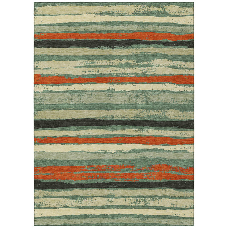 Tapis intérieur lavable rayé 3 pi x 5 pi sauge