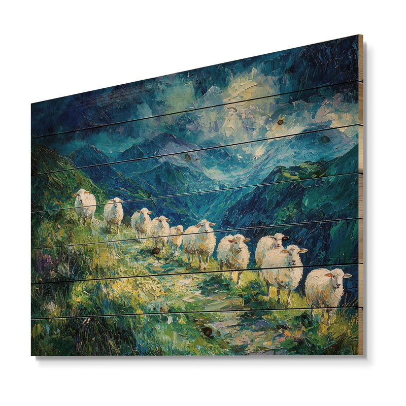 Chemin de montagne de la famille des moutons - Art mural en bois de mouton - sur bois de pin naturel