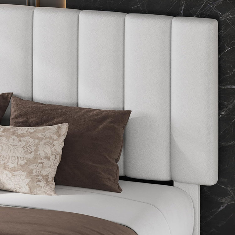 Grand lit plateforme tapissier avec tiroirs de rangement, tête de lit réglable, grand cadre en bois pour la chambre à coucher, blanc