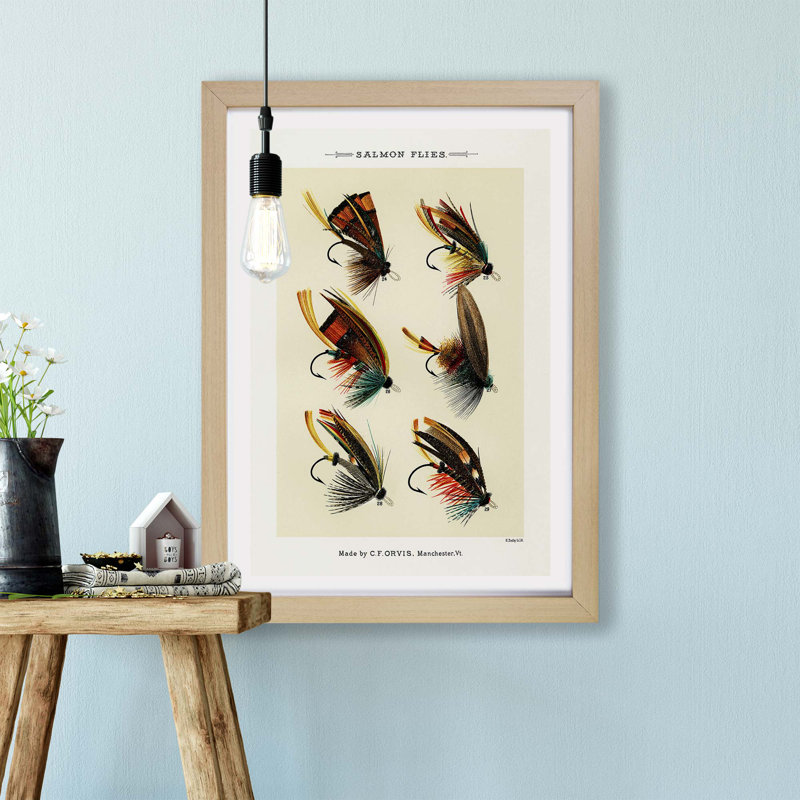 Salmon Fishing Flies by Mary Orvis Marbury - Framed Print, Walnut, 45cm H x 63cm W x 2cm D