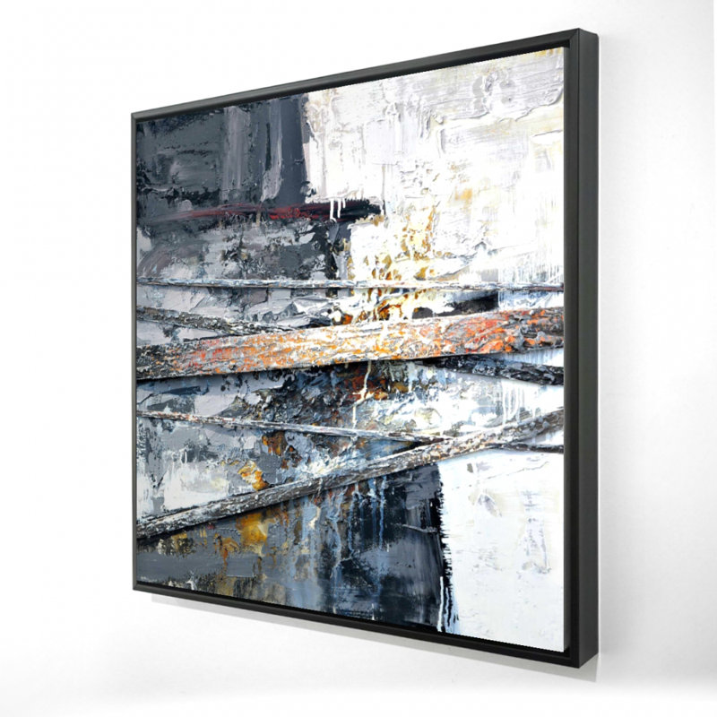Texturized Paint Splashing Stripes | White Shapes Canvas Art