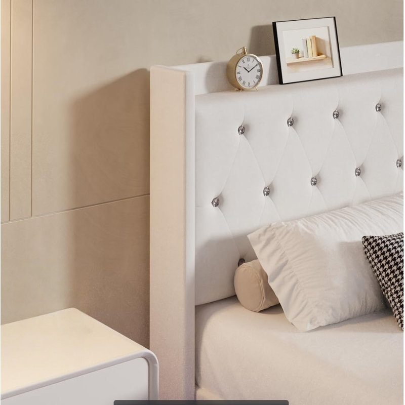 Cadre de lit avec lumières DEL, Blanc, Queen