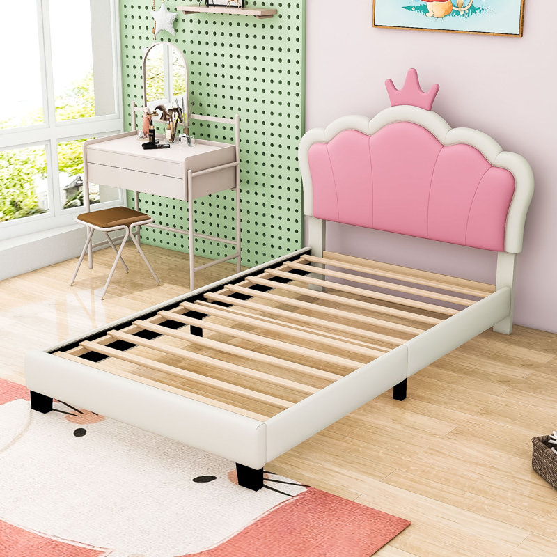 Lit plateforme en cuir avec tête de lit Carlyn, Simple, Pink