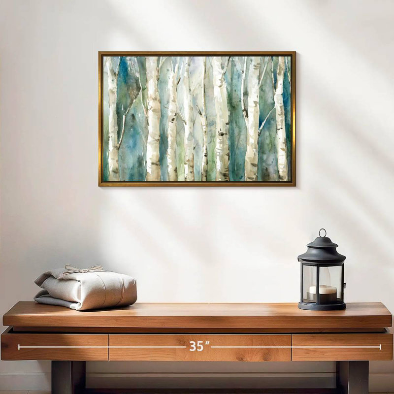 Birch River Walk, 19 po x 13 po, Cadre flottant doré