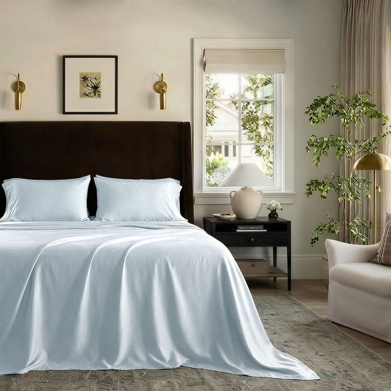 Threadmill 1200 Thread Count 100% Supima Cotton Sheet Set in Sateen Weave, King Sheet Set with 2 Pillowcases, Light Blue
