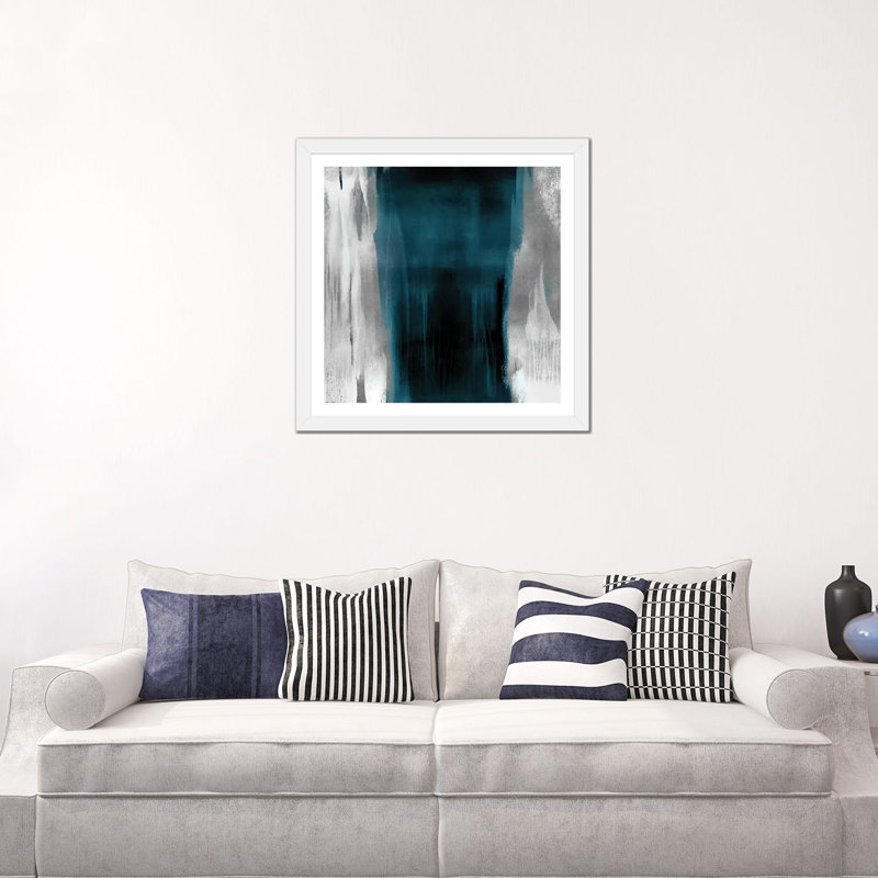 «Free Fall Teal with Silver II» par Christine Wright - reproduction imprimée, H 24 po x l 24 po x p 1 po, Blanc
