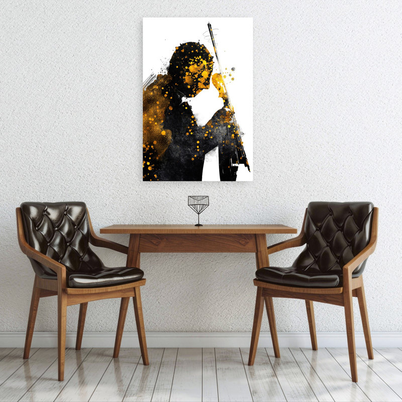 Golden Cello Silhouette Abstract Contemporary, 36" H x 24" W