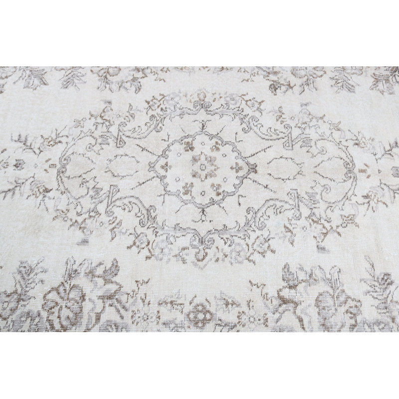 Tapis turc Oushak tissé à la main avec motifs floraux rétro, parfait pour les salons spacieux