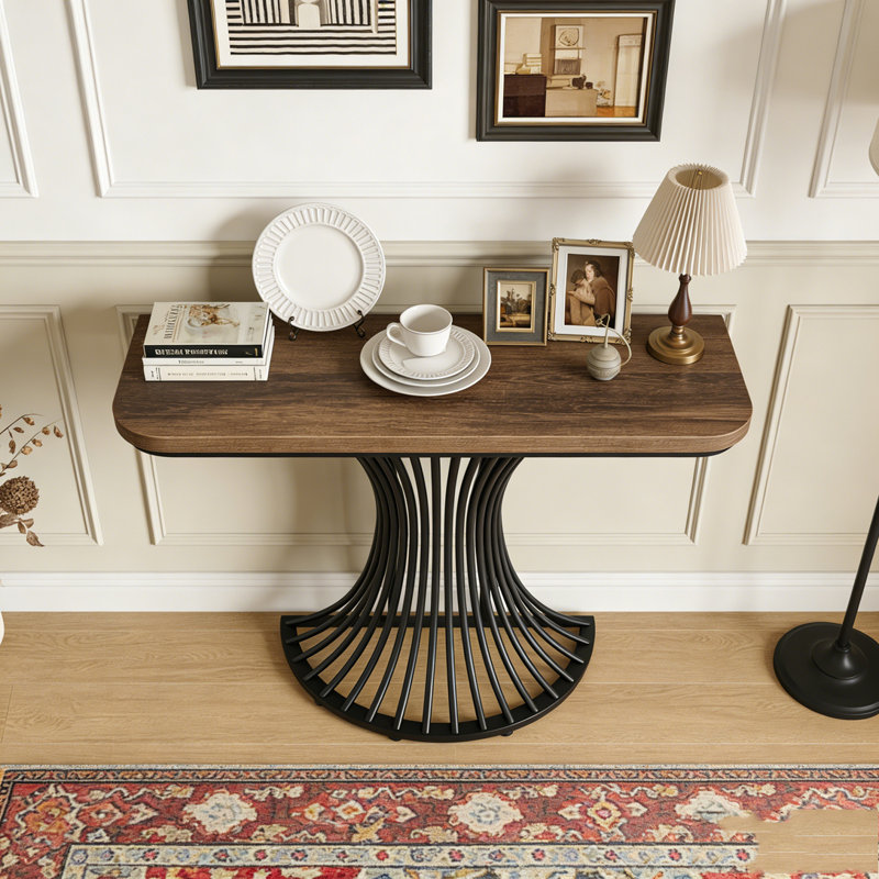 Accent Console Table Sofa Table with Geometric Metal Base