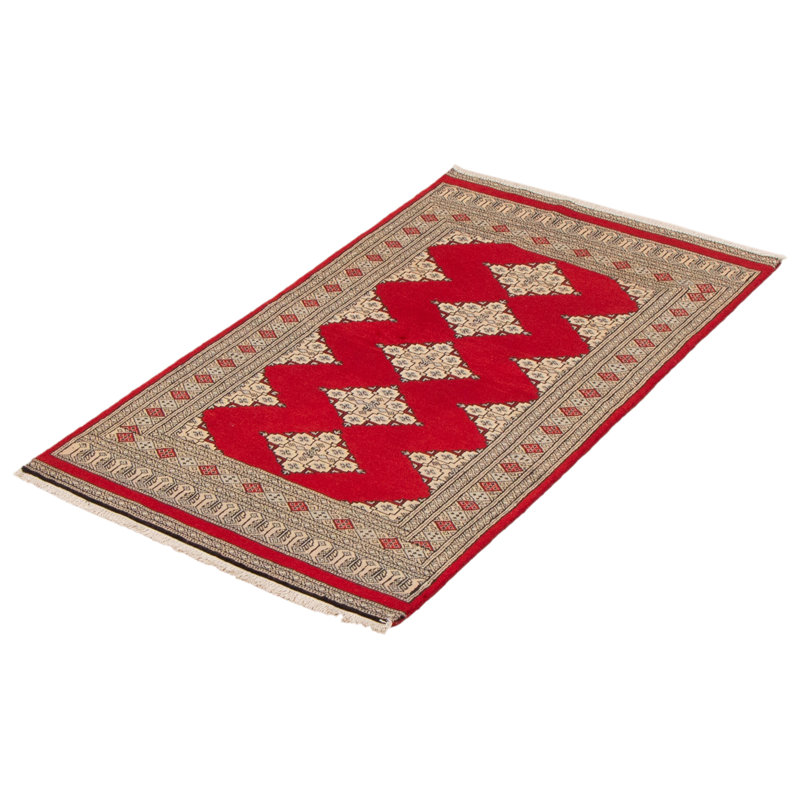 Tapis rouge / brun en laine noué à la main de conception unique 2 pi 11 po x 5 pi Moneka New Age