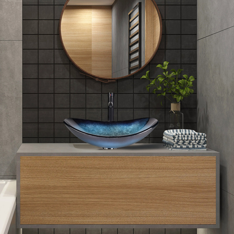 Metro Lane 53.3mm L x 35mm W Glass Specialty Sink with Tap, Blue