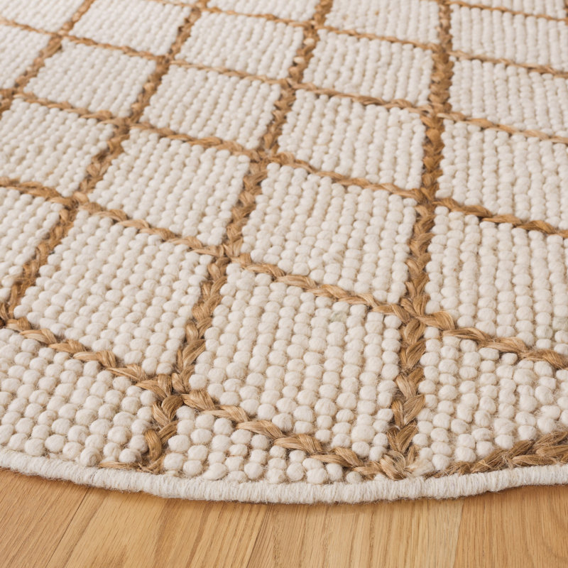 Natura Hand Woven Wool/Cotton Geometric Rug in Ivory/Natural, Round 6'