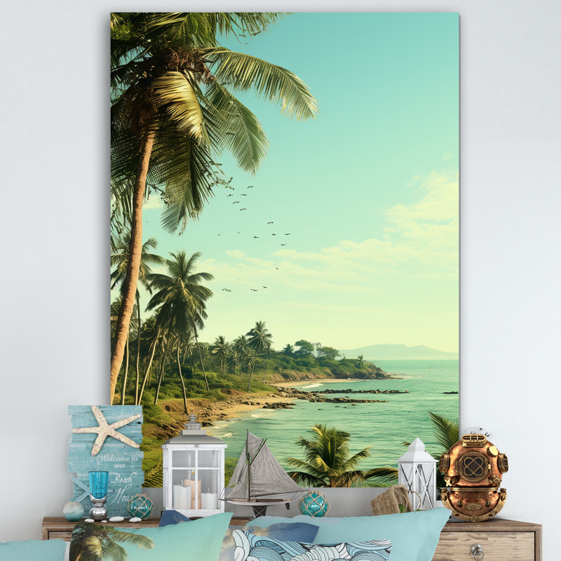 Coastal Vintage Tropical Coastline - Art mural côtier tropical, Toile tendue, H 32 po x l 24 po