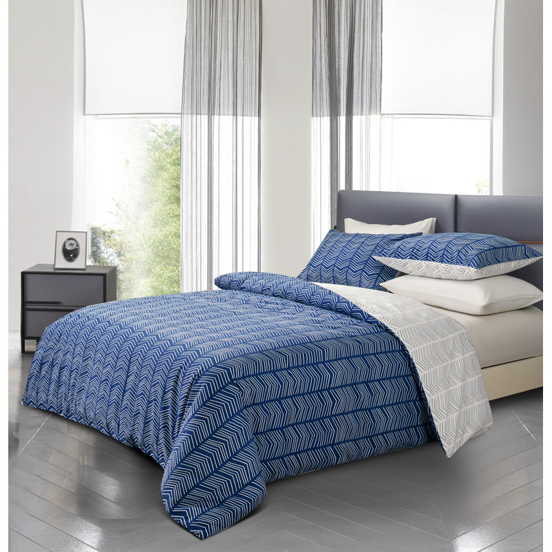 SLEEPBELLA Comforter, 600 Thread Count Cotton Comforter Sets, Down Alternative Bedding Set 3Pcs, King, Chevron