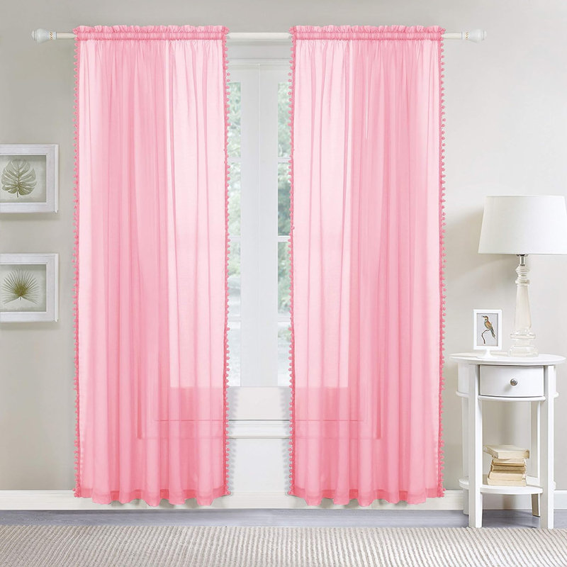 Aeian Semi Sheer Curtain Pair, 60" W x 84" L, Rose