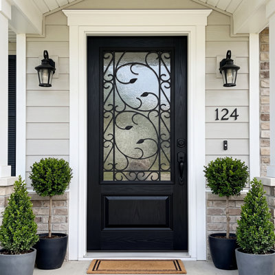 Dovelina Black Fiberglass Slab Front Entry Door
