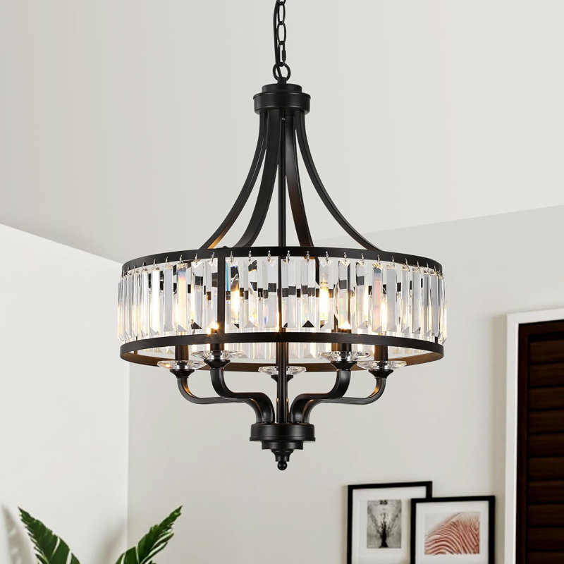 Modern Black Crystal Chandelier,5-Light